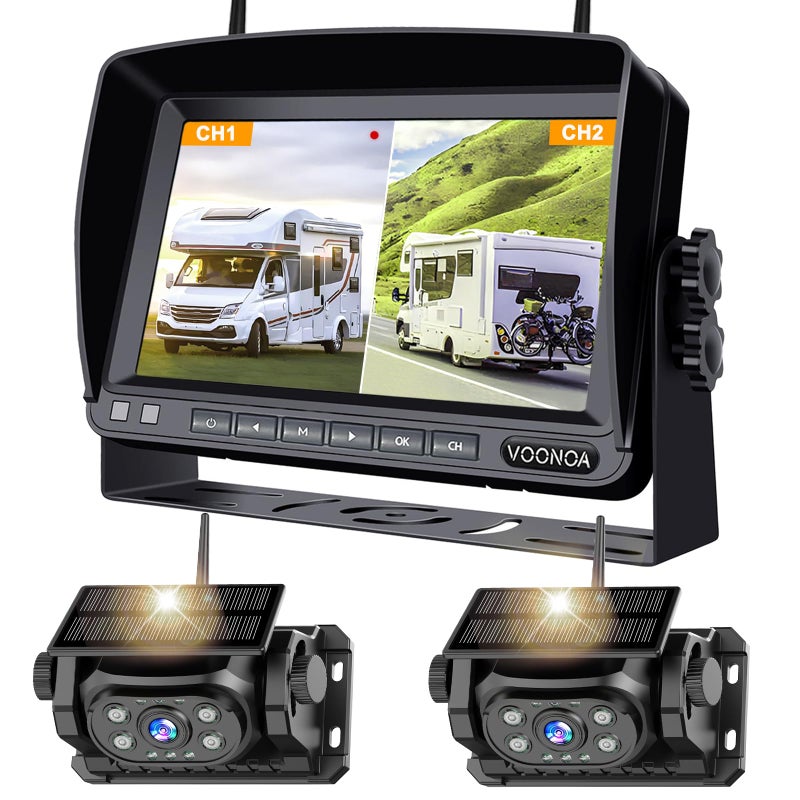 VOONOA 2 Magnetic Wireless Backup Camera with 7 HD 1080P DVR Monitor System 15000mAh Rechargeable Waterproof Dual Solar Reverse Camera for Hitch Towing Car Trailer Truck RV VN007 - Image 2