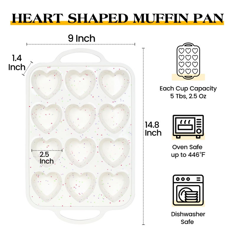 AOTASO 2 Pcs Heart Shaped Muffin Pan with Metal Reinforced Frame 12 Cup Nonstick Silicone Heart Cake Mold for Baking 2.5 Inch Cupcake Tray (Cream) - Image 4
