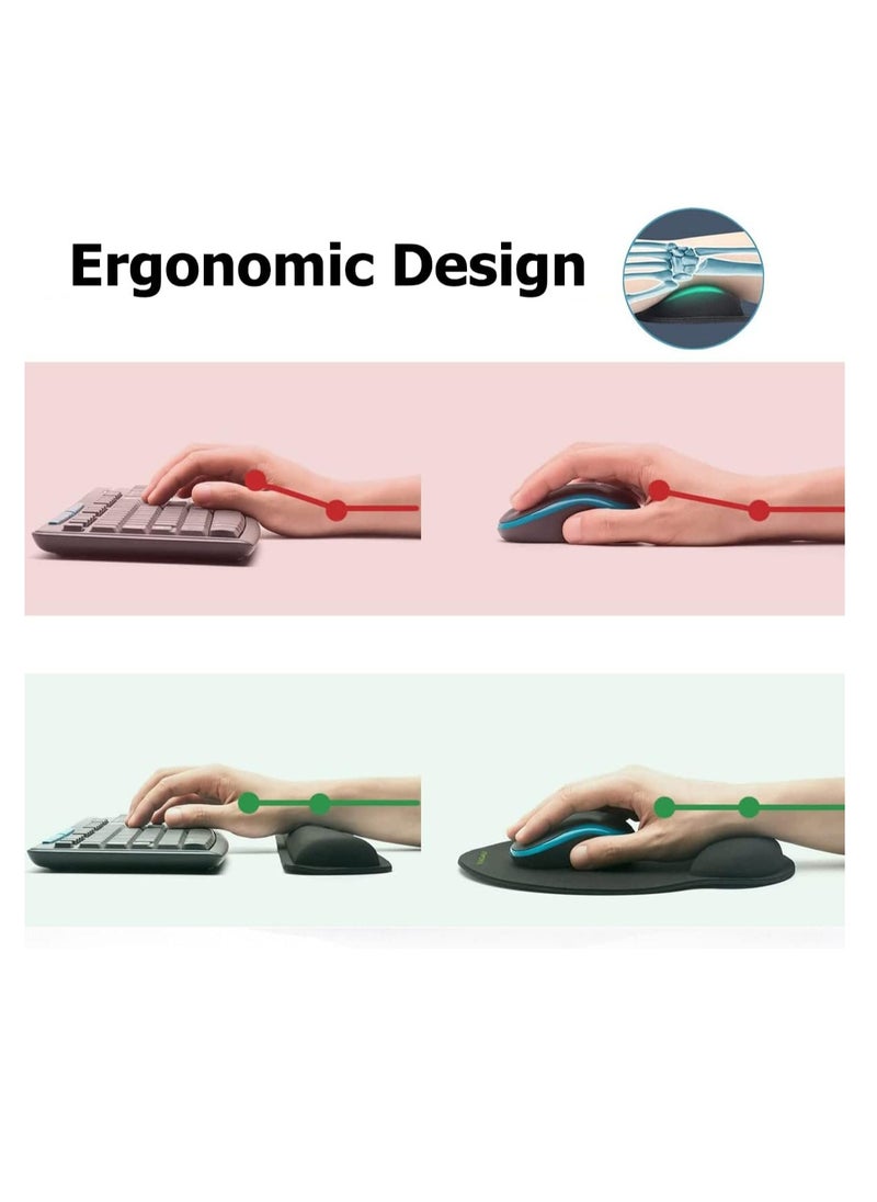 DUNISO - Ergonomic Mouse Pad with Keyboard Wrist Rest Support For Working, Nonslip Memory Foam Keyboard Mouse Wrist Support Set for Easy Typing Pain Relief(Black) - Image 1
