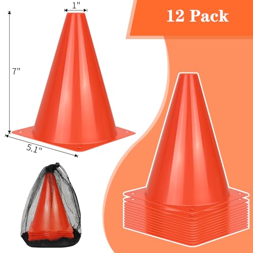 PXZBLG 12pcs Soccer Cones 7 Inch Soccer Cones Plastic Traffic Cones Training Cones for Basketball Football Skating Drills Practice - Image 3