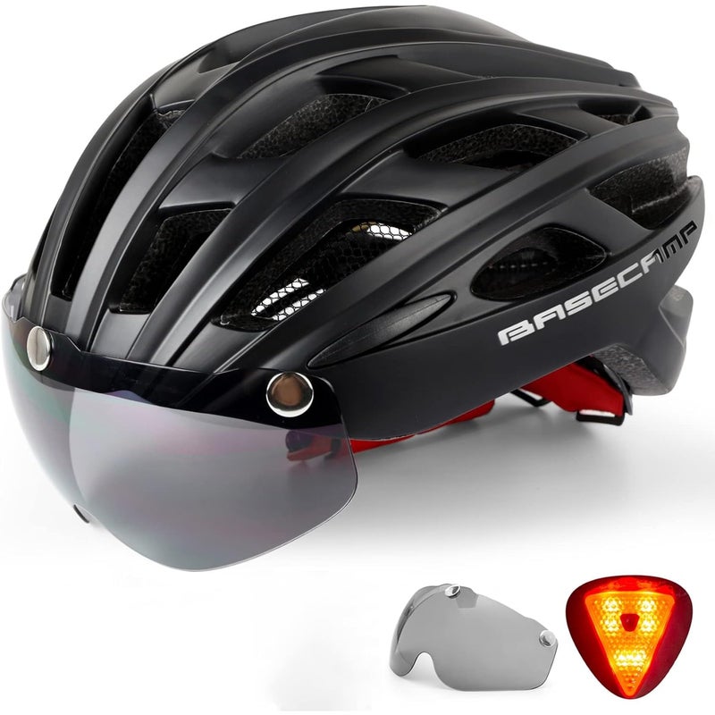 BASECAMP Bike Helmet, Basecamp Bicycle Helmet with Rear Light & Detachable Magnetic Goggles Lightweight Cycling Helmet Adjustable for Adult Men Women Mountain & Road (BC-069) - Image 1