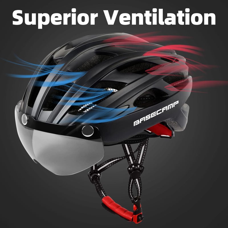 BASECAMP Bike Helmet, Basecamp Bicycle Helmet with Rear Light & Detachable Magnetic Goggles Lightweight Cycling Helmet Adjustable for Adult Men Women Mountain & Road (BC-069) - Image 4