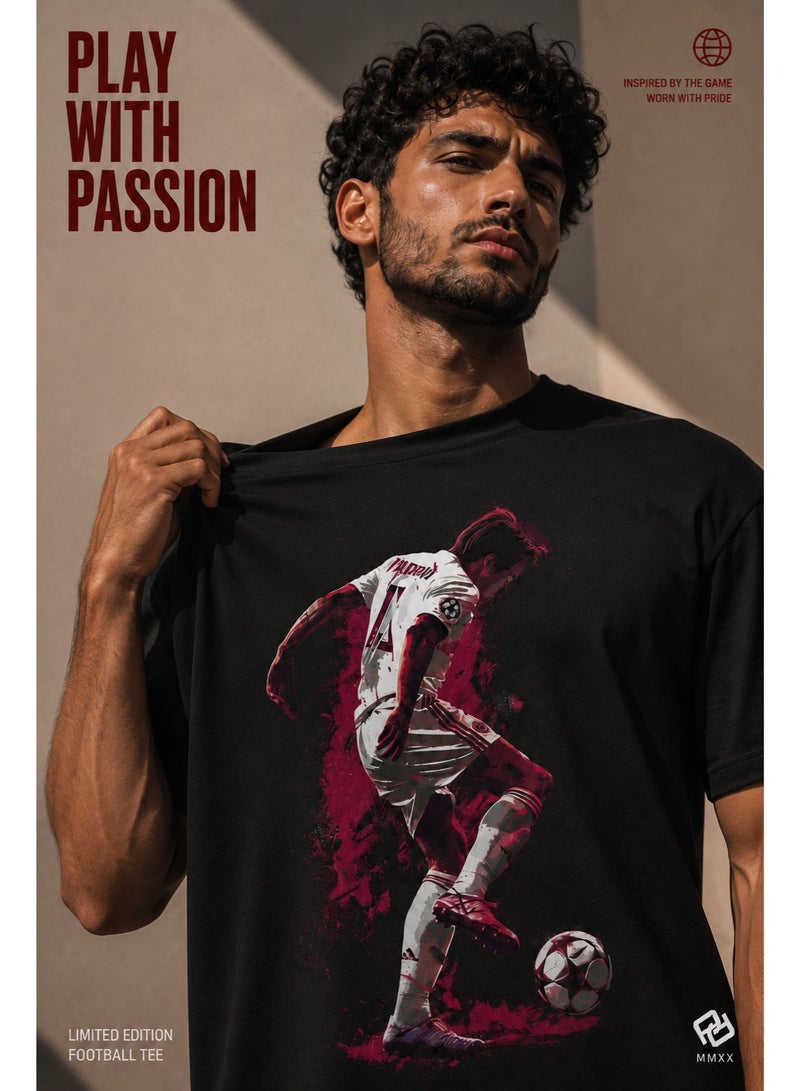 Pure Cotton Black Limited Edition Football Graphic T-Shirt - Image 2