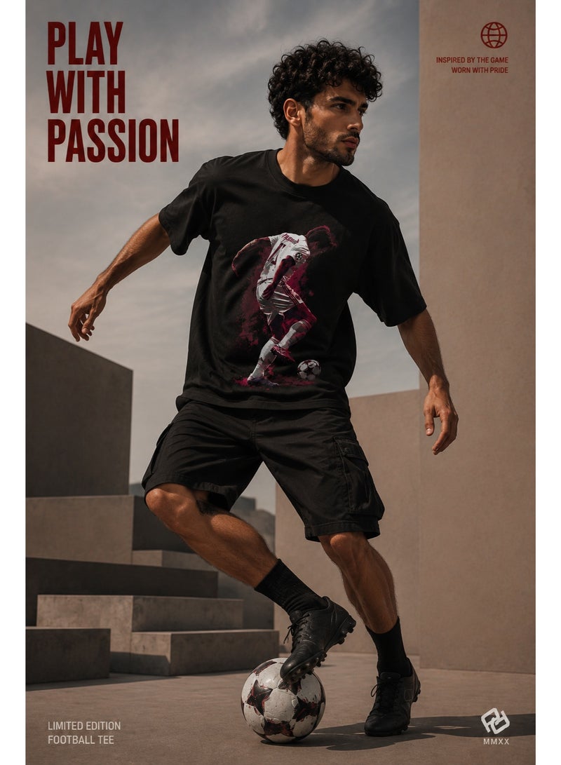 Pure Cotton Black Limited Edition Football Graphic T-Shirt - Image 1