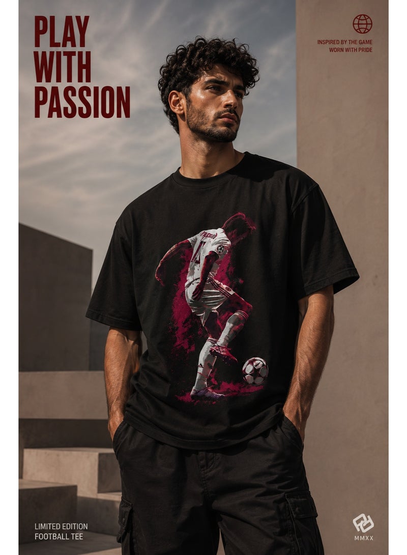Pure Cotton Black Limited Edition Football Graphic T-Shirt - Image 4