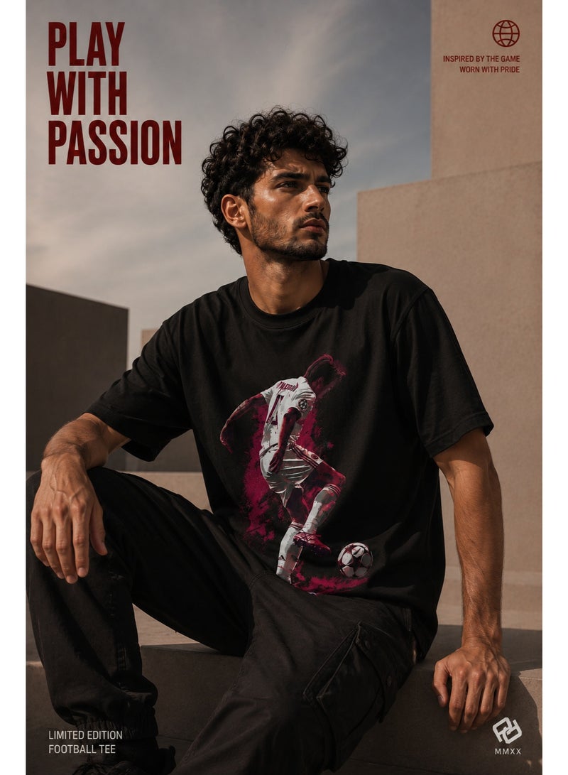 Pure Cotton Black Limited Edition Football Graphic T-Shirt - Image 3
