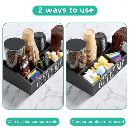 ALELION Coffee Station Organizer for Countertop - 7 Compartments Coffee Bar Accessories and Organizer with Removable Dividers - Black Coffee and Tea Condiment Organizer - Image 2