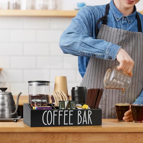 ALELION Coffee Station Organizer for Countertop - 7 Compartments Coffee Bar Accessories and Organizer with Removable Dividers - Black Coffee and Tea Condiment Organizer - Image 5