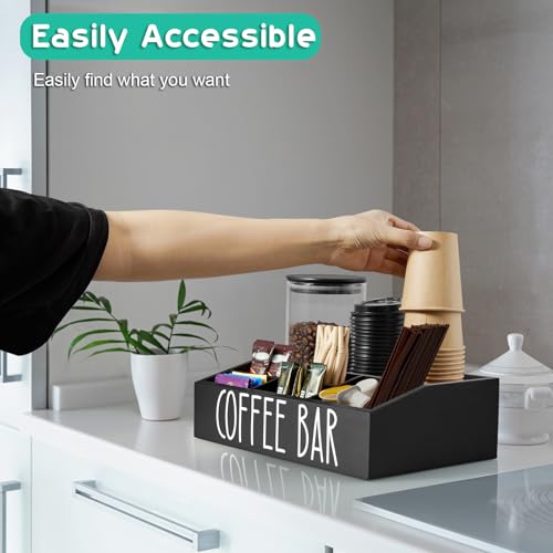 ALELION Coffee Station Organizer for Countertop - 7 Compartments Coffee Bar Accessories and Organizer with Removable Dividers - Black Coffee and Tea Condiment Organizer - Image 4