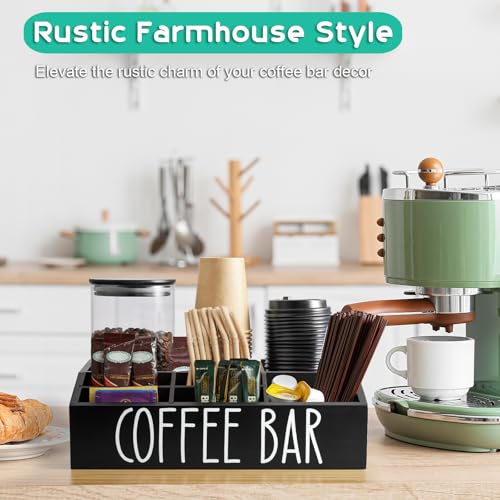 ALELION Coffee Station Organizer for Countertop - 7 Compartments Coffee Bar Accessories and Organizer with Removable Dividers - Black Coffee and Tea Condiment Organizer - Image 3