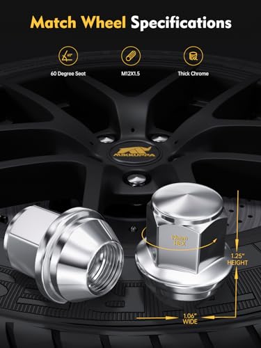 MIKKUPPA ميكوبّا M12x1.5 صمولة لوج كبيرة من الكروم بتصميم OEM قطعة واحدة بديلة لعجلات فورد إيسكيب 2001-2022، فورد فوكس 2000-2018، فورد فيوجن 2006-2020 - Image 2