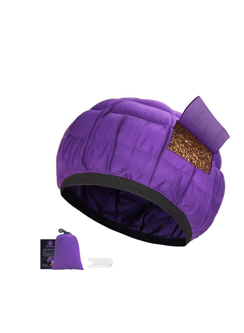 SOLARAE Cordless Deep Conditioning Heat Cap, Microwavable Treatment Steaming Heat Cap for Thermal Spa Curly Hair, 100% Natural Cotton Flaxseed Seed Interior - Image 1