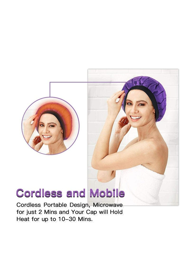SOLARAE Cordless Deep Conditioning Heat Cap, Microwavable Treatment Steaming Heat Cap for Thermal Spa Curly Hair, 100% Natural Cotton Flaxseed Seed Interior - Image 4