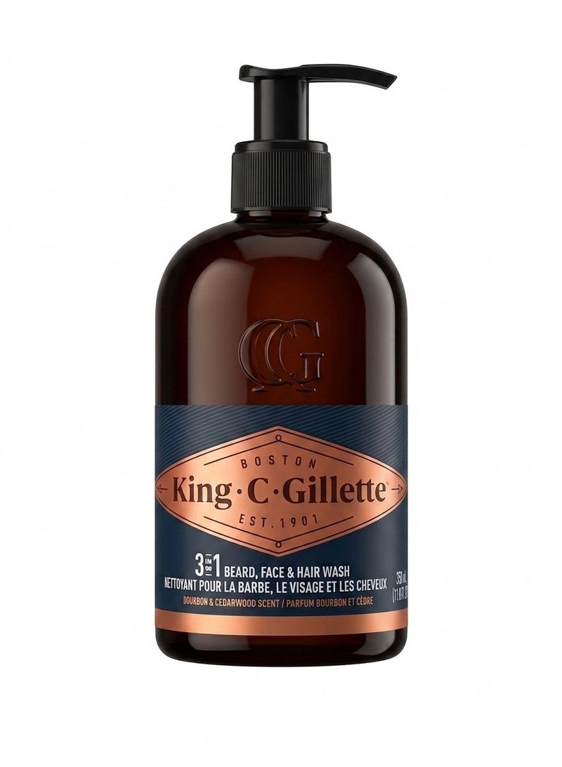 King C. Gillette 3 IN 1 BEARD, FACE & HAIR WASH 350ML - Image 1