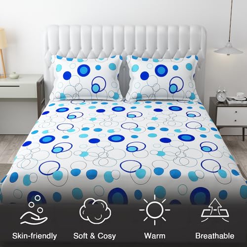 FRESH FROM LOOM Microfiber King Size Bedsheet For Double Bed|Floral Design Bed Spread With 2 Pillow Covers|Soft|Hypoallergenic(90X95 Inches|Circle White),144 TC - Image 5
