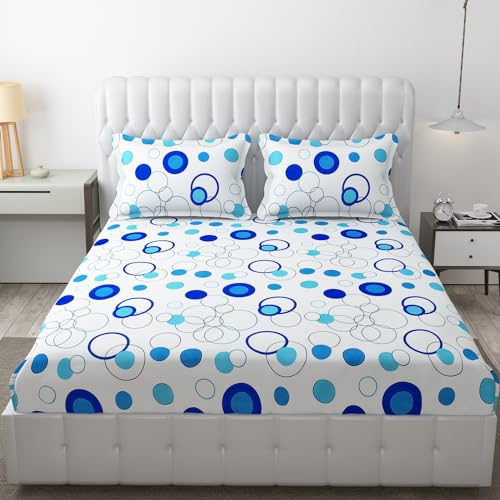 FRESH FROM LOOM Microfiber King Size Bedsheet For Double Bed|Floral Design Bed Spread With 2 Pillow Covers|Soft|Hypoallergenic(90X95 Inches|Circle White),144 TC - Image 1