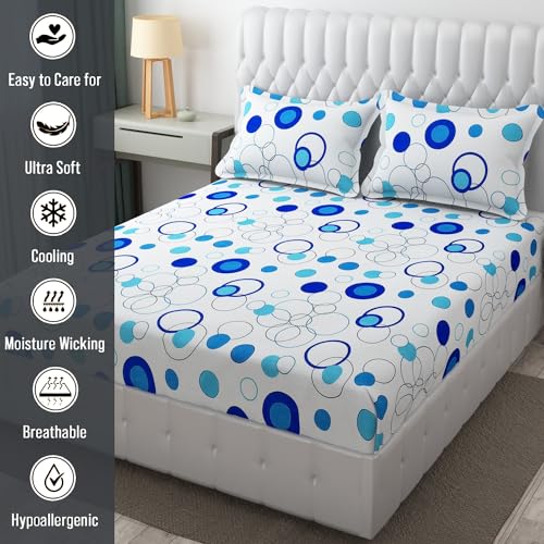 FRESH FROM LOOM Microfiber King Size Bedsheet For Double Bed|Floral Design Bed Spread With 2 Pillow Covers|Soft|Hypoallergenic(90X95 Inches|Circle White),144 TC - Image 4