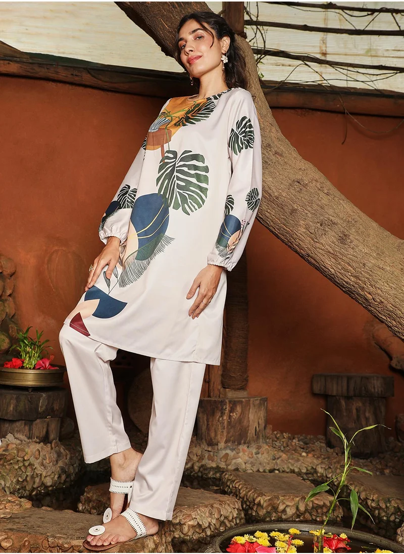 QISSA Women's Ivory White Earthy Block Kurta Set