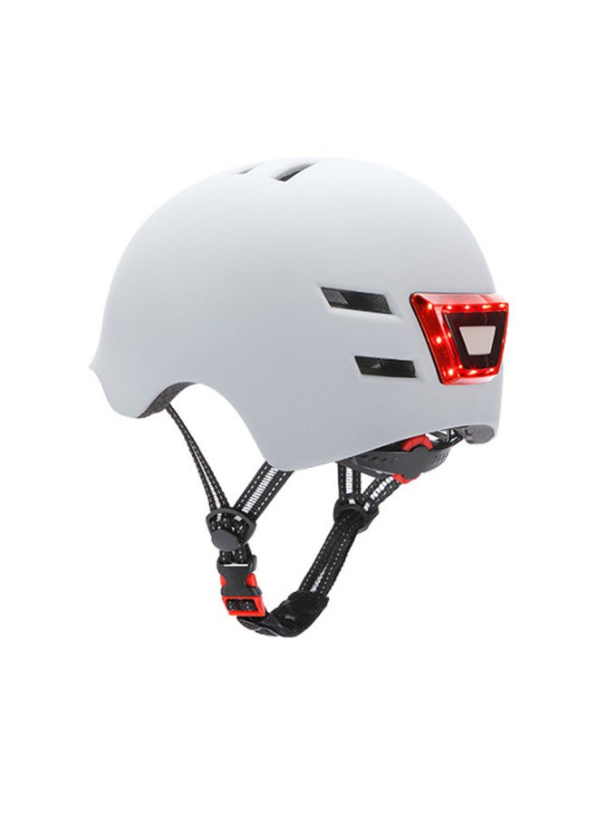 White Adult Riding Helmet with Light - Electric Bicycle & Scooter Safety Helmet with Night Flashing Light