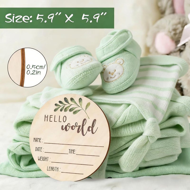 Al Raied ARS® Birth Announcement Wooden Plaque Set - Double-Sided Hello World Newborn Photo Prop - Image 5