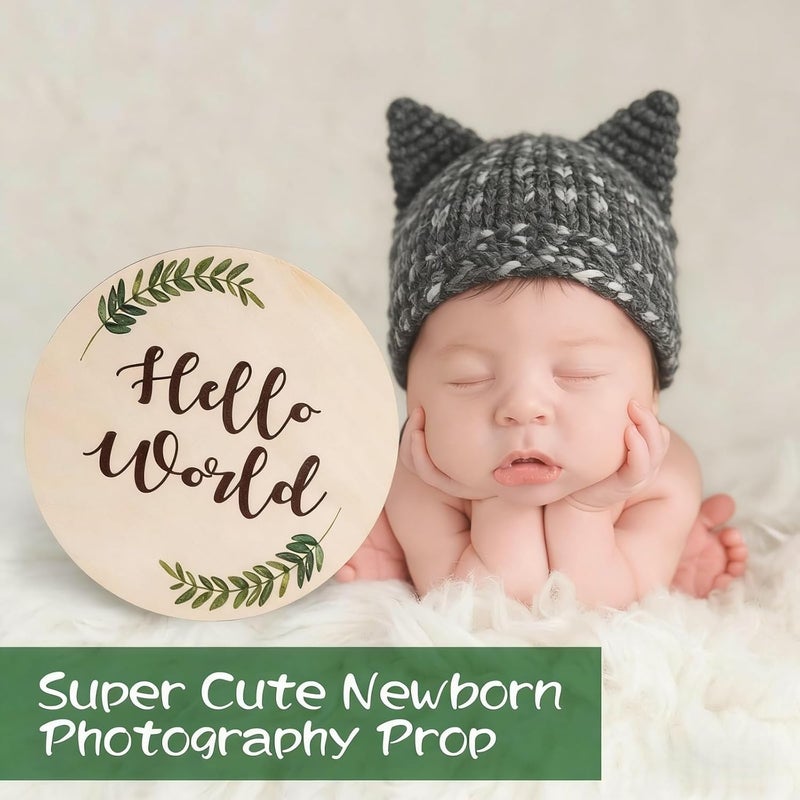 Al Raied ARS® Birth Announcement Wooden Plaque Set - Double-Sided Hello World Newborn Photo Prop - Image 3