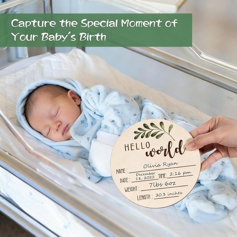 Al Raied ARS® Birth Announcement Wooden Plaque Set - Double-Sided Hello World Newborn Photo Prop - Image 2