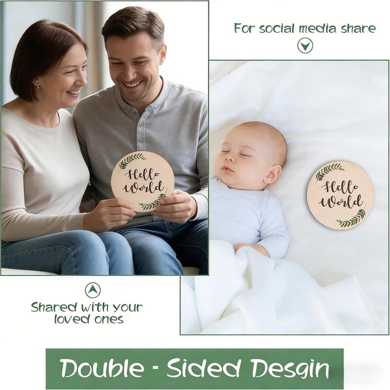 Al Raied ARS® Birth Announcement Wooden Plaque Set - Double-Sided Hello World Newborn Photo Prop - Image 4