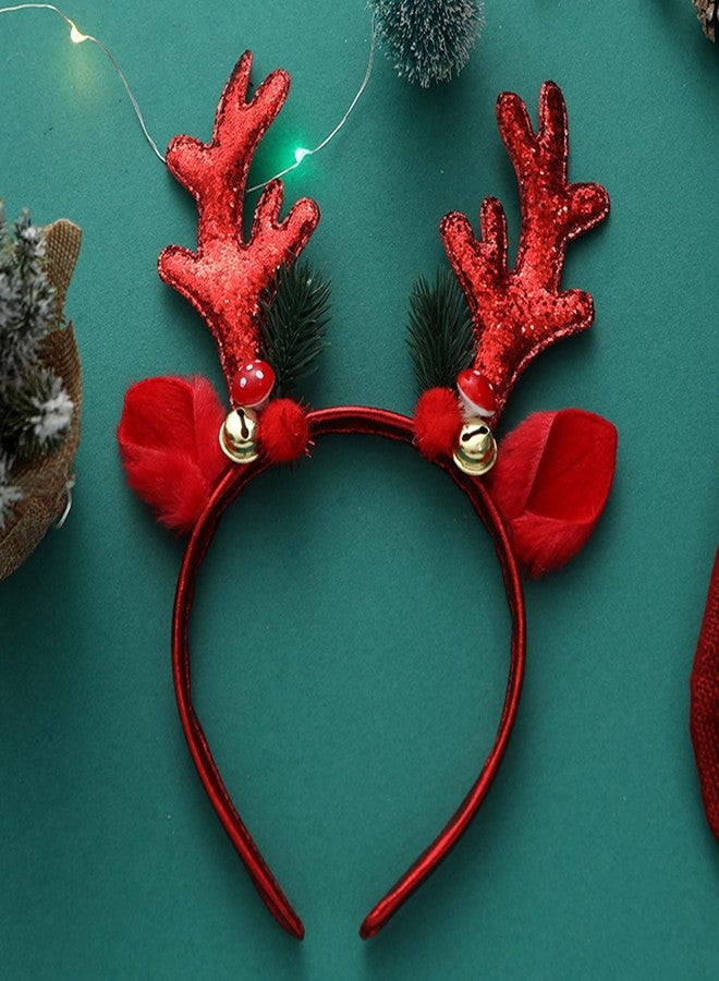 WLBON 2 Pcs Christmas Reindeer Antlers Headband Deer Antlers Ears Hair Hoops Bands Elk Horns Headpiece Hairband Women Xmas Tree Bells Cosplay Dress Up Halloween Wedding Holiday Birthday Party Accessories - Image 5