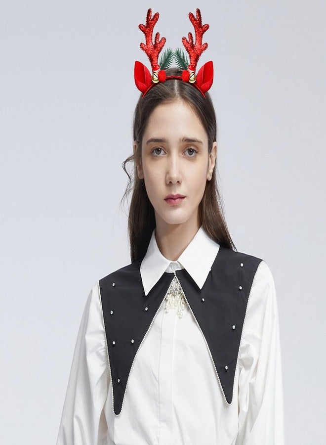 WLBON 2 Pcs Christmas Reindeer Antlers Headband Deer Antlers Ears Hair Hoops Bands Elk Horns Headpiece Hairband Women Xmas Tree Bells Cosplay Dress Up Halloween Wedding Holiday Birthday Party Accessories - Image 2