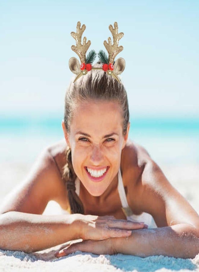 WLBON 2 Pcs Christmas Reindeer Antlers Headband Deer Antlers Ears Hair Hoops Bands Elk Horns Headpiece Hairband Women Xmas Tree Bells Cosplay Dress Up Halloween Wedding Holiday Birthday Party Accessories - Image 4