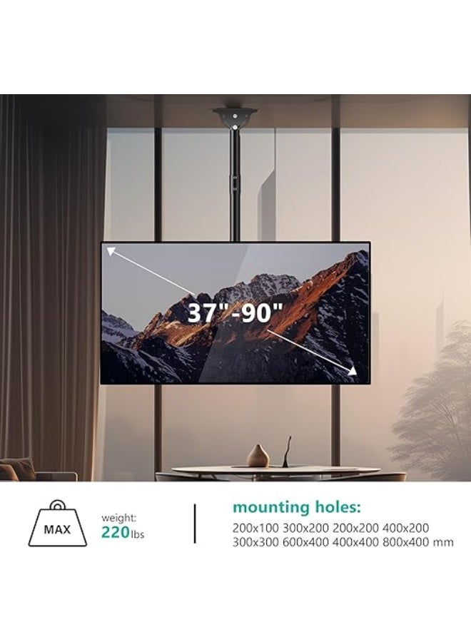 حامل تلفزيون WALI للسقف يتحمل حتى 220 رطلاً (100 كجم) | يناسب شاشات 37 إلى 90 بوصة | قابل للتعديل لشاشات 4K, OLED, LED | قوي جداً وموثوق - Image 4