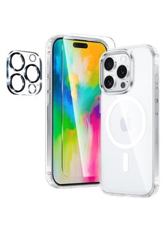 Magnetic Case for iPhone 16 Pro Max Magsafe with Tempered Glass Screen Protector, Camera Protector Drop Protection Clear Cover