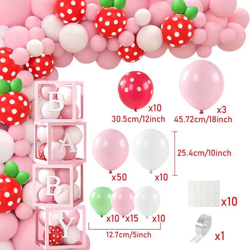 FengRise Strawberry Baby Shower Decorations, A Berry Sweet Baby Is On The Way Decorations for Girl, It's a Girl Gender Reveal, Red and Pink Backdrop Balloon Arch Box Tablecloth Cake Topper Party Decor 141pcs - Image 5