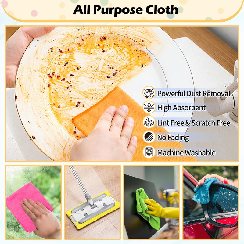 FIXSMITH Microfiber Cleaning Cloth, 50 Pack Cleaning Rags, Cleaning Towels for Housekeeping, Kitchen, Car, Lint-Free, Reusable Shop Towels with 5 Colors (Green/Blue/Yellow/Orange/Pink), 12"X12" - Image 4