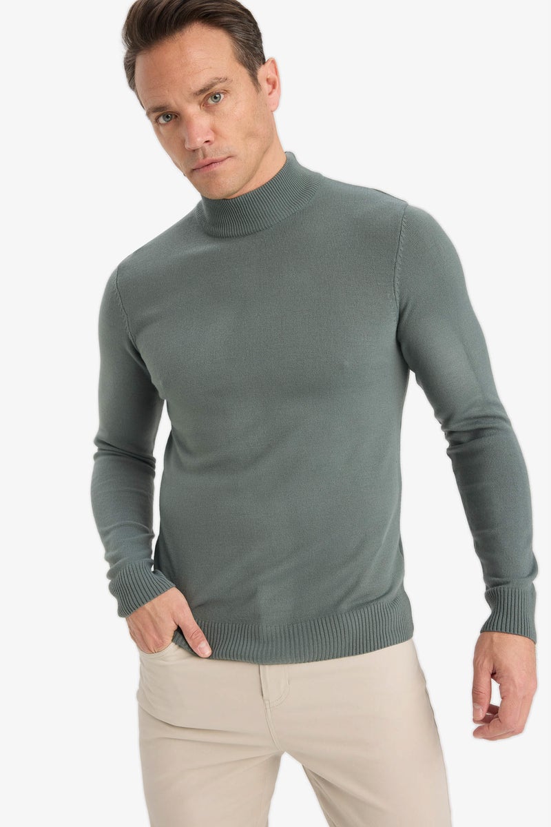 DeFacto Green Man Slim Fit Turtleneck Knitwear Pullover Casual - Image 3