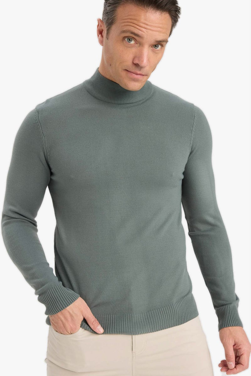 DeFacto Green Man Slim Fit Turtleneck Knitwear Pullover Casual - Image 1