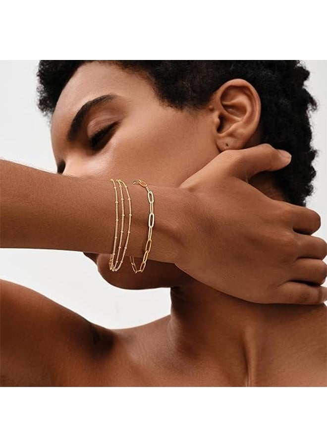 سوار للنساء مطلي بالذهب عيار 14 قيراط بسلسلة رقيقة، مجوهرات بسيطة لطيفة مصنوعة يدويًا ومينيمالية لها، سوار سلسلة ذهبية. - Image 4