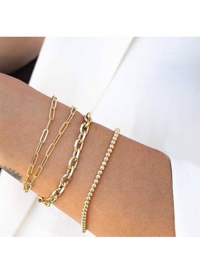 سوار للنساء مطلي بالذهب عيار 14 قيراط بسلسلة رقيقة، مجوهرات بسيطة لطيفة مصنوعة يدويًا ومينيمالية لها، سوار سلسلة ذهبية. - Image 2