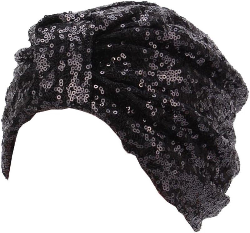 Sparkly Sequin Twist Pleated Hair Wrap Stretch Turban S232