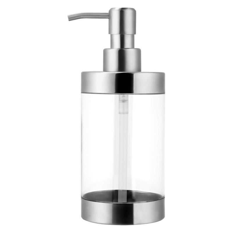 lenpestia Dish Soap Dispenser Stainless Steel Case Acrylic Liner Hand Pump Dispenser Shatterproof and Leakproof Refillable Liquid Hand Soap Dispenser for Bathroom & Kitchen (10OZ/300ML) - Image 1