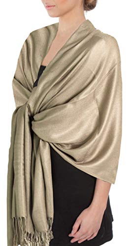 Sakkas Large Soft Silky Pashmina Shawl Wrap Scarf in Solid Colors - Latte - Image 1