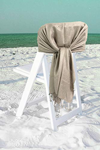 Sakkas Large Soft Silky Pashmina Shawl Wrap Scarf in Solid Colors - Latte - Image 4
