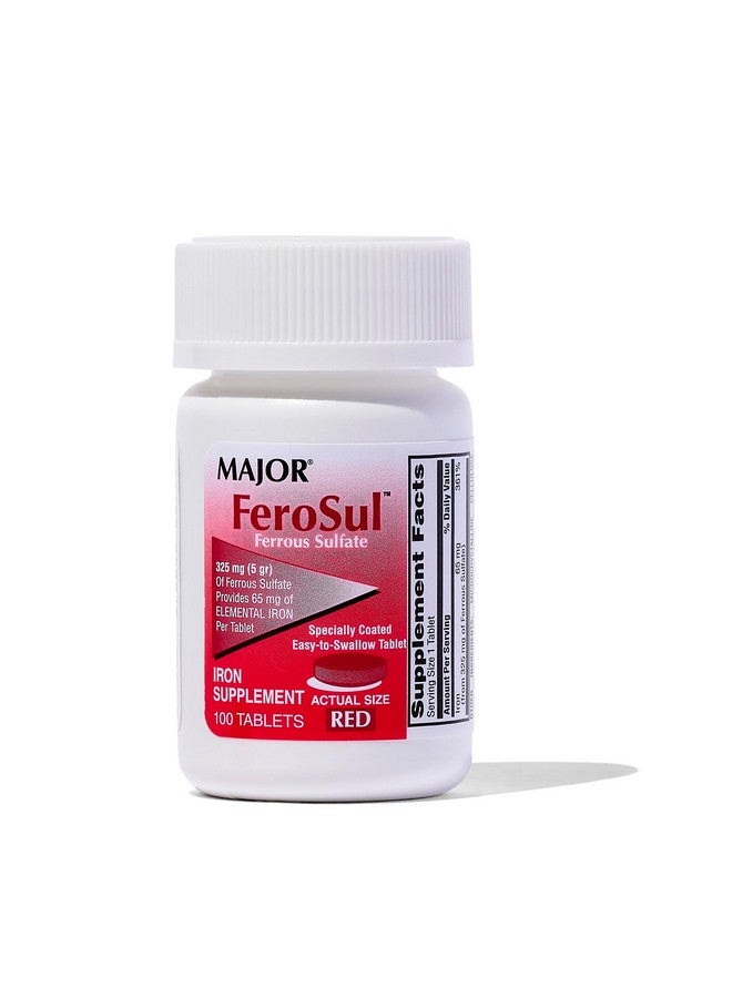 Major Ferosul - Ferrous Sulfate 325mg Tablets with 65mg of Elemental Iron - Iron Supplement for Women, Men - Red - 100 Count - Image 1