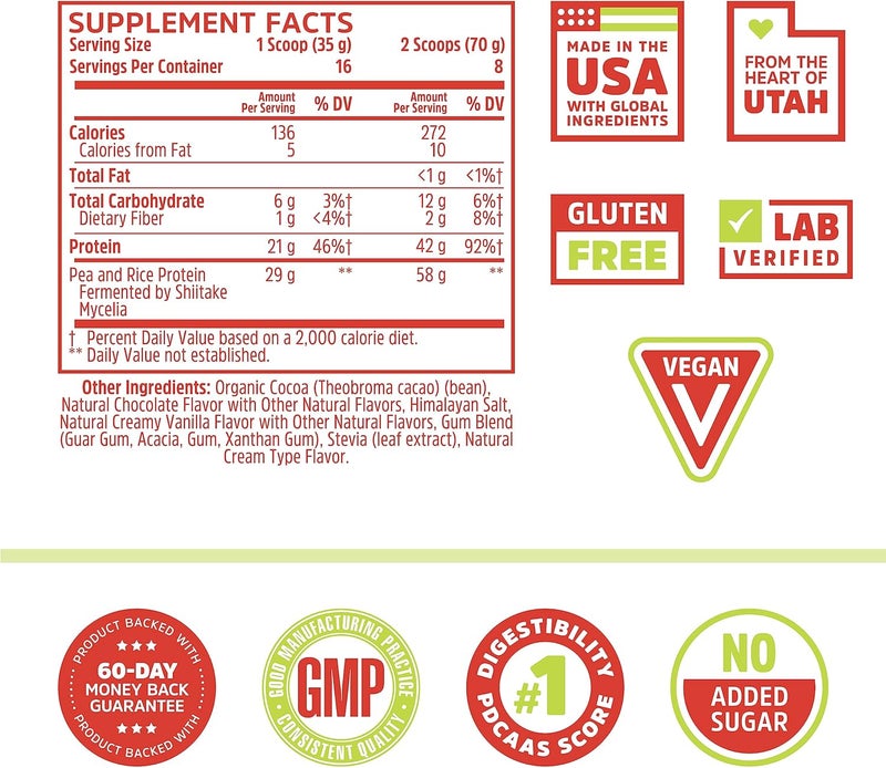 Zhou Plant Complete Vegan Protein Powder  Plant Based Protein Powder for Women  Men Non Dairy Rice  Pea Blend for Smoothies  Shakes 21g Protein Per Serving  Chocolate 177oz 16 Servings - Image 2