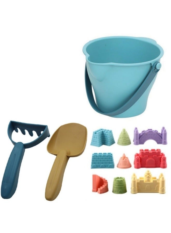 GGEROU 12Pcs Silicone Sand Toys for Baby with Portable Beach Bag, Kids Beach Set with Beach Toy Molds Shovel Bucket Set, Sand Toys Toddler Sandbox Toys for Kids Outdoor Summer Playset,Blue - Image 1