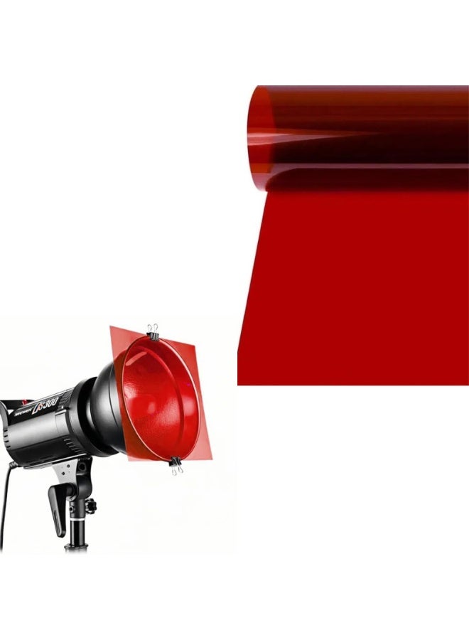 ورق فلتر جل ملون مقاس 19.6 بوصة × 15.7 بوصة، فلتر إضاءة جل لتصحيح إضاءة استوديو التصوير، ضوء رأس أحمر، مصباح يدوي ستروب (اللون: أحمر) - Image 1