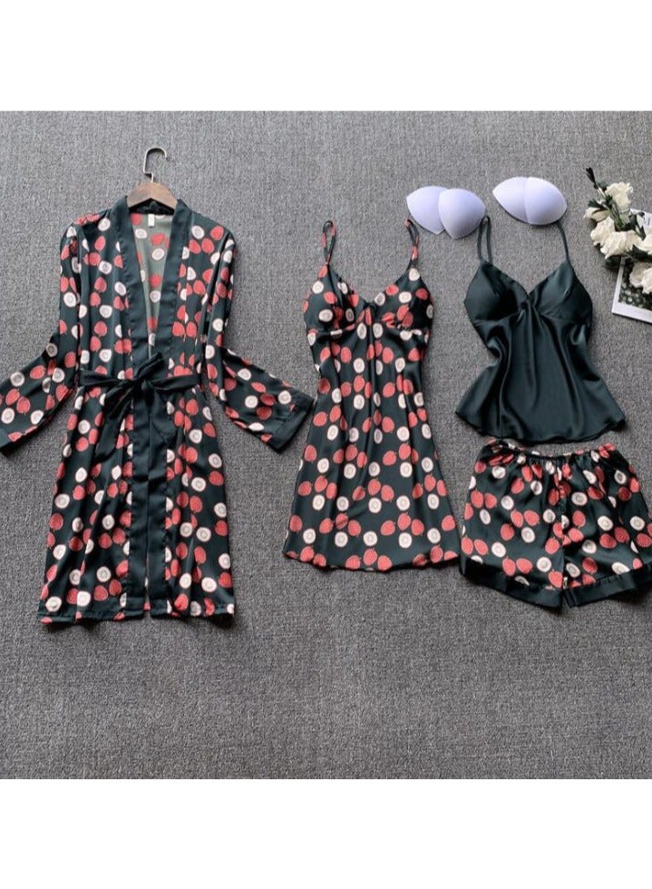 Brilliant Fashionable And Comfortable Large-Size Home Wear Four-Piece Set Black XL