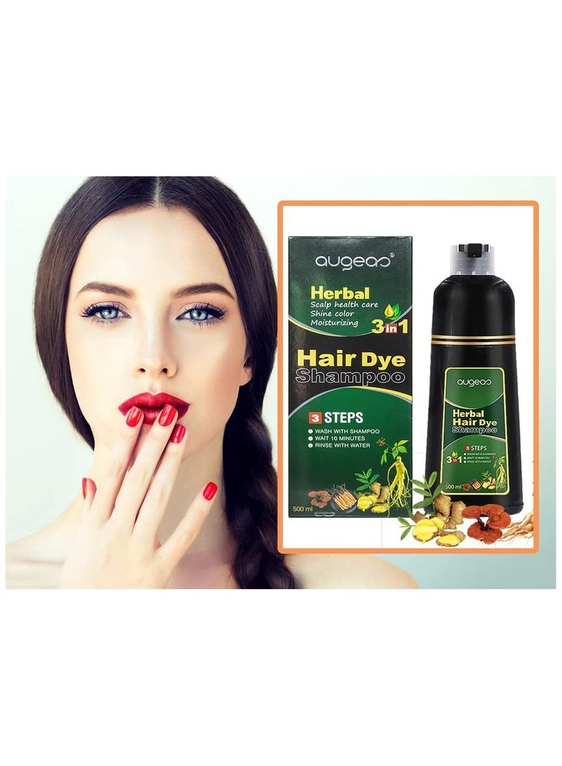 Augeas شامبو صبغة الشعر ، 3 في 1 شامبو عضوي عشبي طبيعي لتلوين الشعر بسرعة للرجال والنساء لتغطية الشعر الرمادي والأبيض (بني داكن) - Image 3