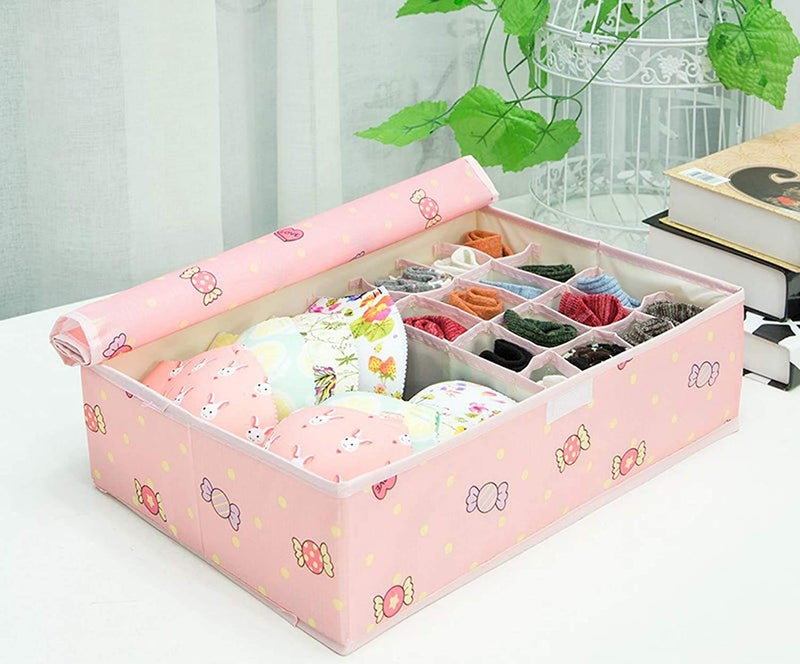 Unyks Star Unyks Star PREMIUM 161 Multi Compartment Cell Foldable Storage BoxCloset OrganizerNonSmell Drawer Organizer Underwear Closet Storage for Socks Bra Panty Tie Scarf etc Pink Candy  - Image 1