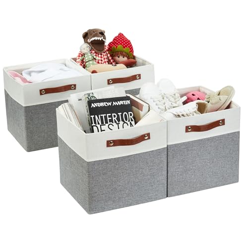 DECOMOMO Fabric Cube Storage Bins  Storage Baskets for Shelves Cube Storage Organizer for Kallax and Cubbies Grey  White 11 inch Cube  4 Pack